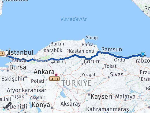 Trabzon Kağıthane İstanbul Arası Kaç Km - Yol Haritası