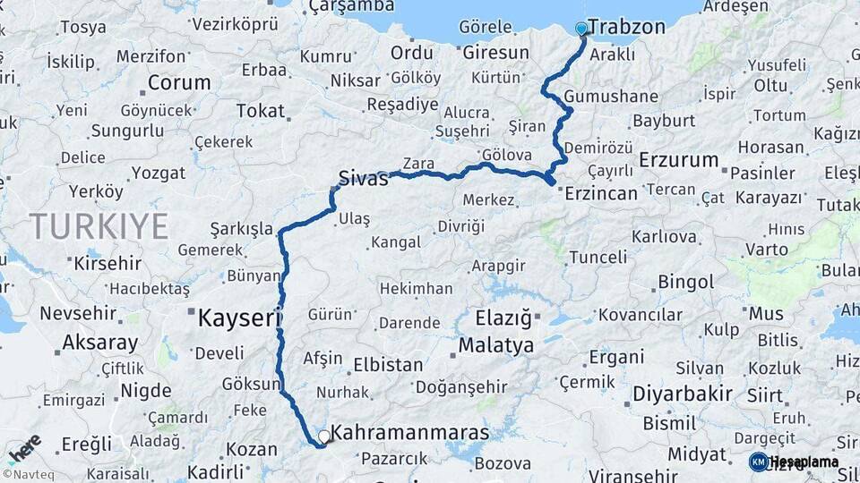 Trabzon Kahramanmaraş Arası Kaç Km - Yol Haritası