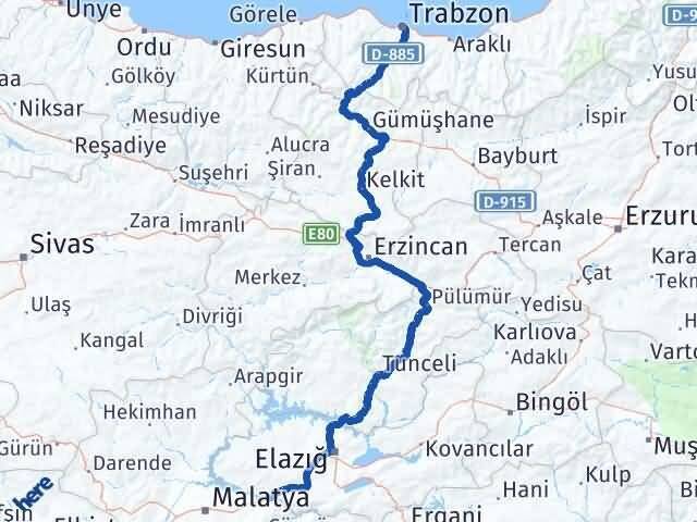 Trabzon Kale Malatya Arası Kaç Km - Yol Haritası