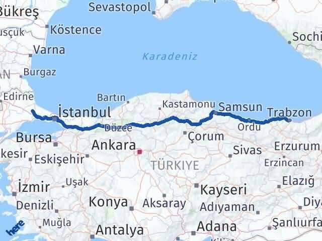Trabzon Kapaklı Tekirdağ Arası Kaç Km - Yol Haritası
