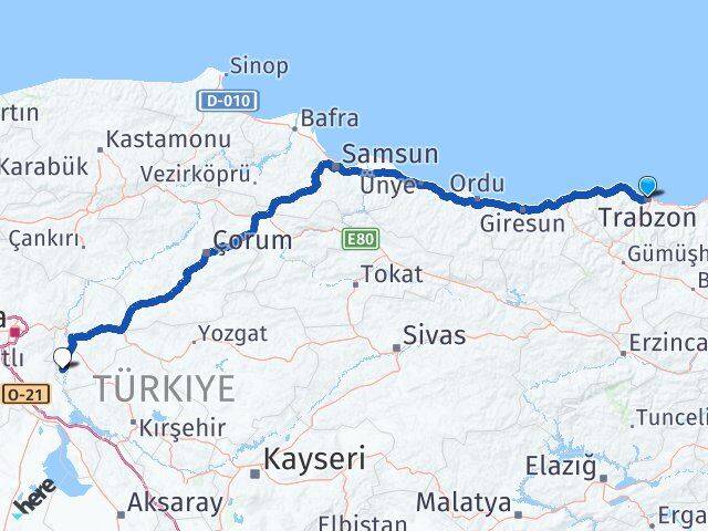 Trabzon Karakeçili Kırıkkale Arası Kaç Km - Yol Haritası