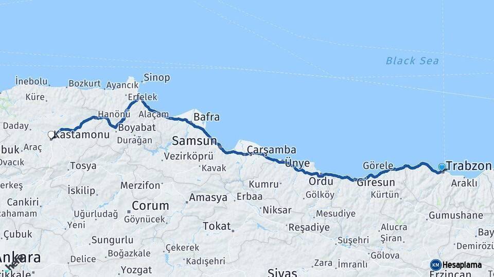 Trabzon Kastamonu Arası Kaç Km - Yol Haritası