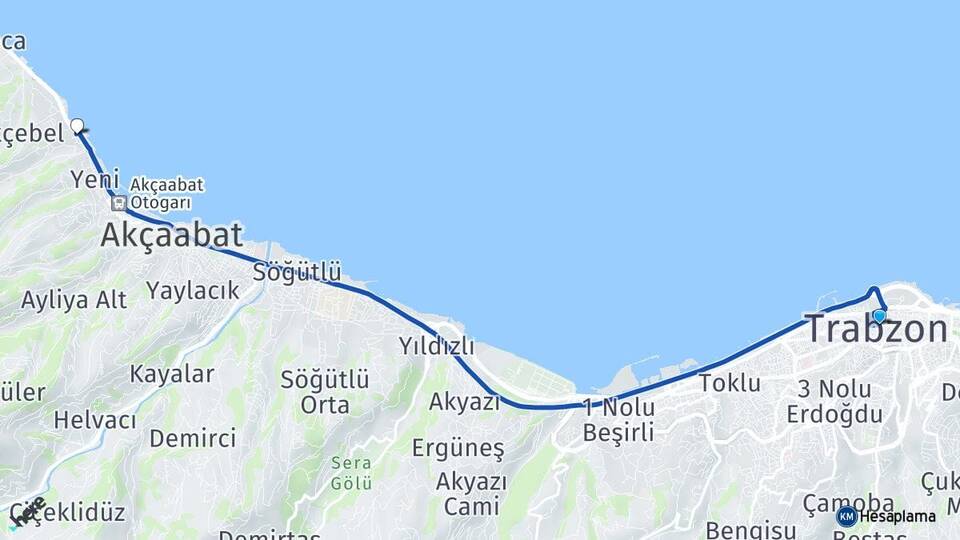 Trabzon Kavaklı Akçaabat Arası Kaç Km - Yol Haritası