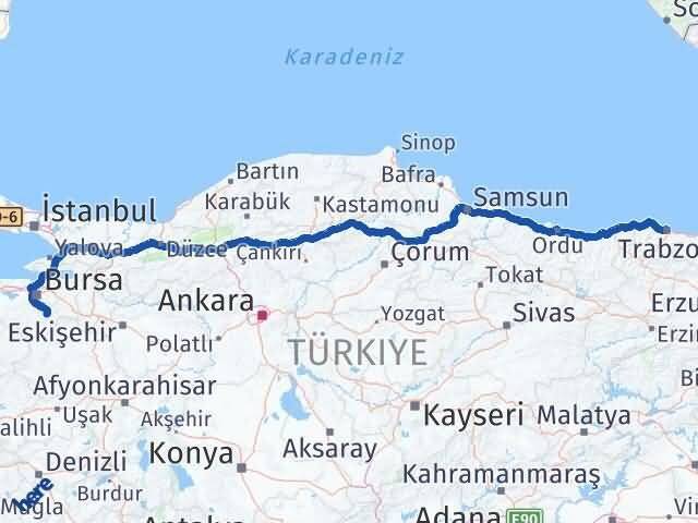 Trabzon Keles Bursa Arası Kaç Km - Yol Haritası