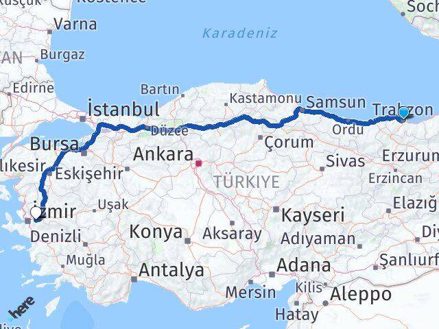 Trabzon Kemalpaşa İzmir Arası Kaç Km - Yol Haritası