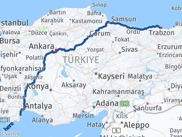 Trabzon Kemer Antalya Arası Kaç Km - Yol Haritası