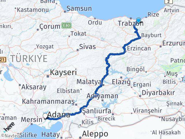 Trabzon Köprübaşı Adana Arası Kaç Km - Yol Haritası