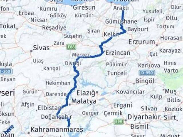 Trabzon Köprübaşı Adıyaman Arası Kaç Km - Yol Haritası