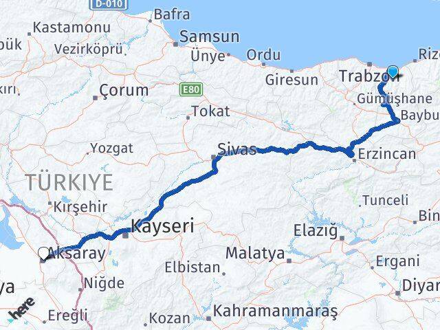 Trabzon Köprübaşı Aksaray Arası Kaç Km - Yol Haritası