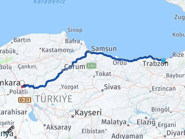 Trabzon Köprübaşı Ankara Arası Kaç Km - Yol Haritası