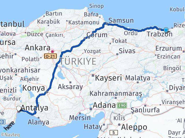 Trabzon Köprübaşı Antalya Arası Kaç Km - Yol Haritası