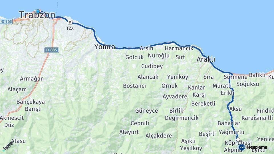 Trabzon Köprübaşı Arası Kaç Km - Yol Haritası