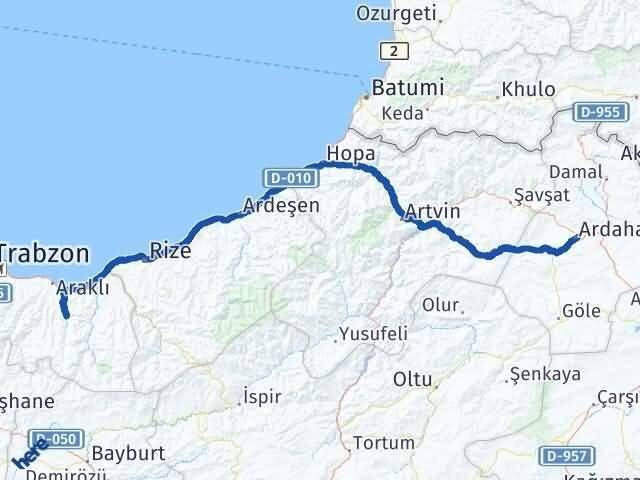 Trabzon Köprübaşı Ardahan Arası Kaç Km - Yol Haritası