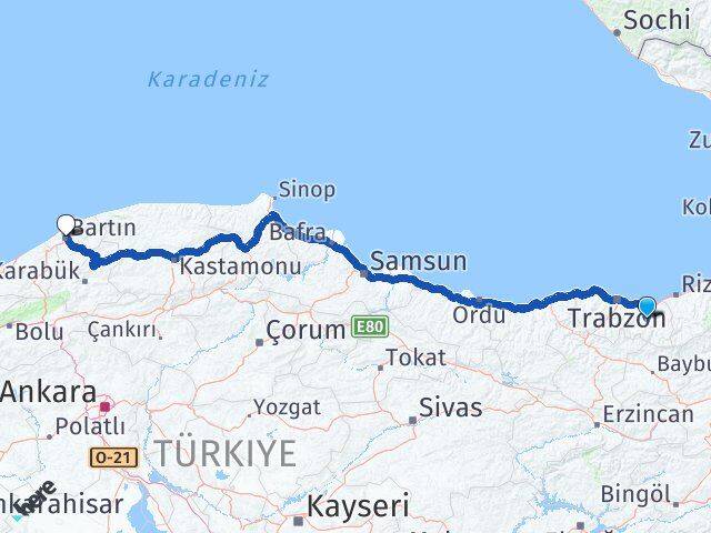 Trabzon Köprübaşı Bartın Arası Kaç Km - Yol Haritası