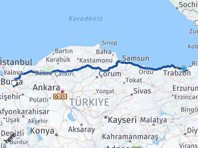 Trabzon Köprübaşı Bilecik Arası Kaç Km - Yol Haritası