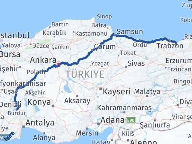 Trabzon Köprübaşı Burdur Arası Kaç Km - Yol Haritası