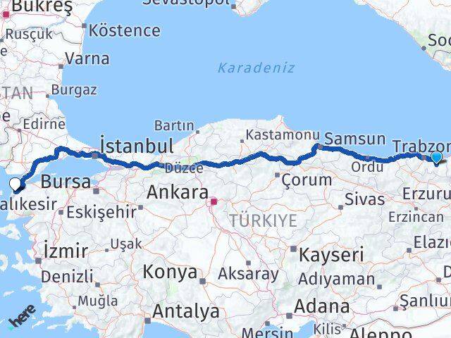Trabzon Köprübaşı Çanakkale Arası Kaç Km - Yol Haritası