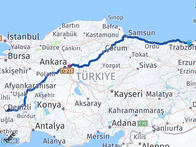 Trabzon Köprübaşı Denizli Arası Kaç Km - Yol Haritası
