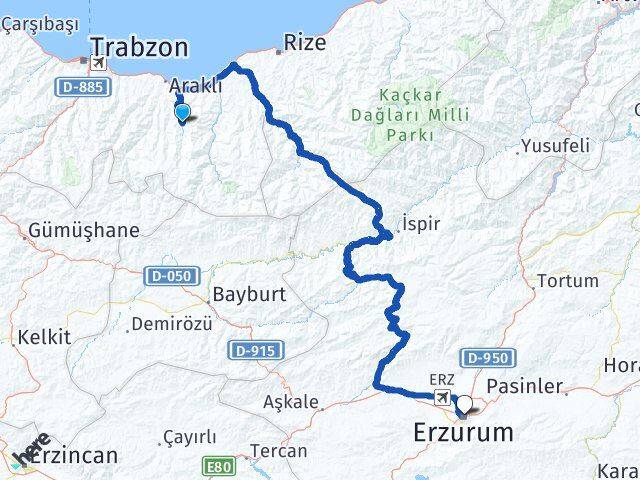 Trabzon Köprübaşı Erzurum Arası Kaç Km - Yol Haritası