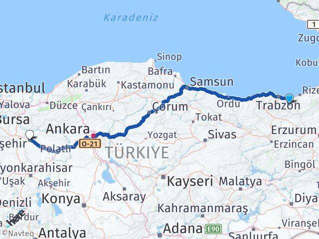 Trabzon Köprübaşı Eskişehir Arası Kaç Km - Yol Haritası