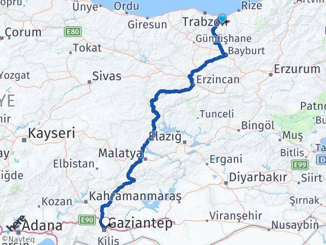 Trabzon Köprübaşı Gaziantep Arası Kaç Km - Yol Haritası