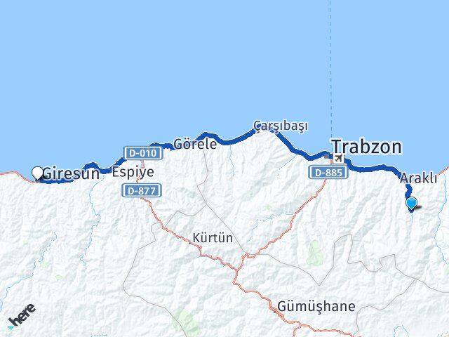 Trabzon Köprübaşı Giresun Arası Kaç Km - Yol Haritası