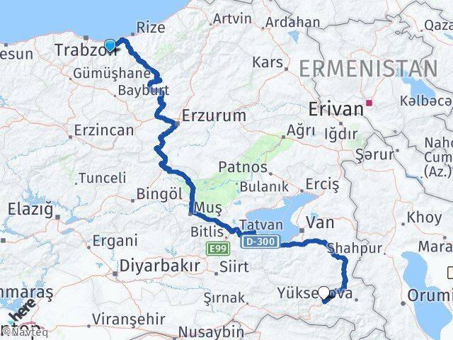 Trabzon Köprübaşı Hakkari Arası Kaç Km - Yol Haritası