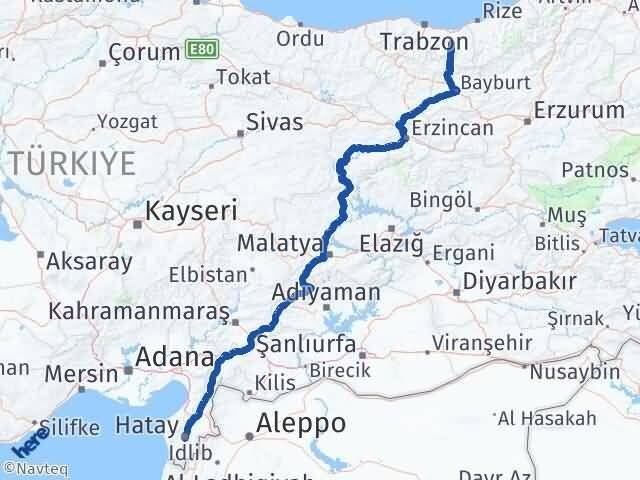 Trabzon Köprübaşı Hatay Arası Kaç Km - Yol Haritası