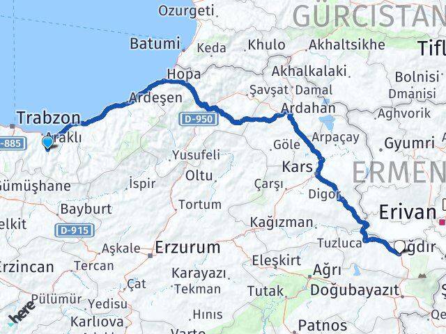 Trabzon Köprübaşı Iğdır Arası Kaç Km - Yol Haritası