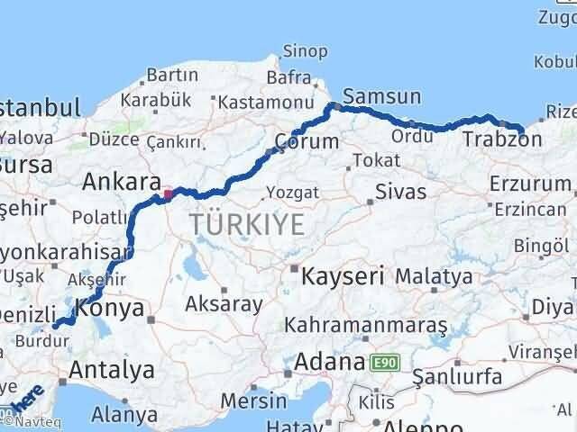 Trabzon Köprübaşı Isparta Arası Kaç Km - Yol Haritası
