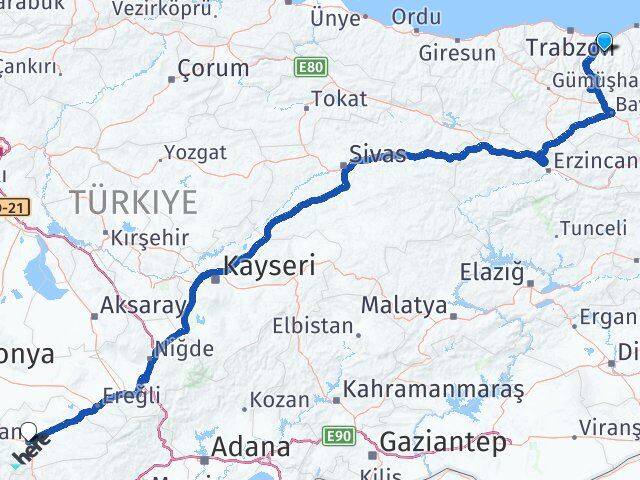 Trabzon Köprübaşı Karaman Arası Kaç Km - Yol Haritası