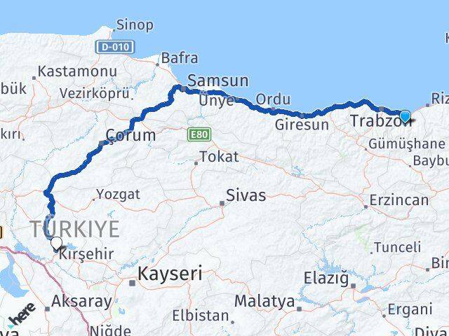 Trabzon Köprübaşı Kırşehir Arası Kaç Km - Yol Haritası