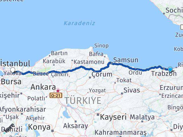 Trabzon Köprübaşı Kocaeli Arası Kaç Km - Yol Haritası