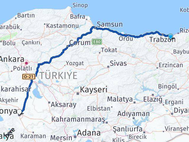 Trabzon Köprübaşı Konya Arası Kaç Km - Yol Haritası