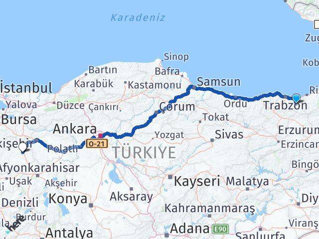 Trabzon Köprübaşı Kütahya Arası Kaç Km - Yol Haritası