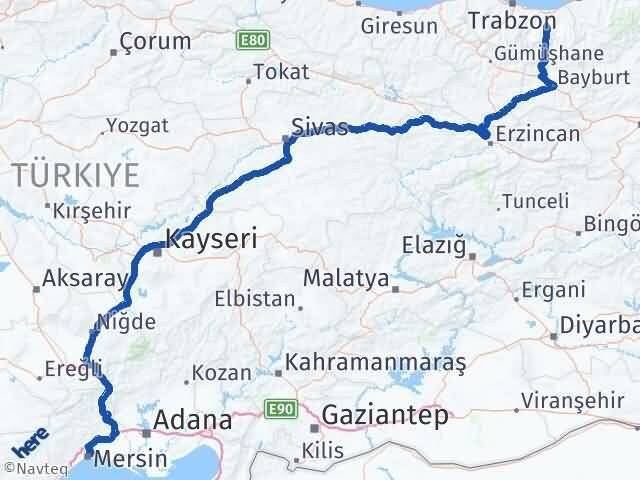 Trabzon Köprübaşı Mersin Arası Kaç Km - Yol Haritası