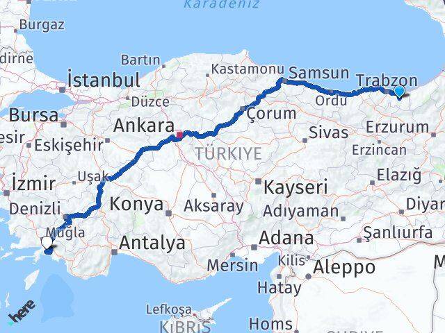 Trabzon Köprübaşı Muğla Arası Kaç Km - Yol Haritası
