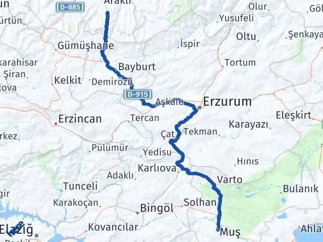Trabzon Köprübaşı Muş Arası Kaç Km - Yol Haritası