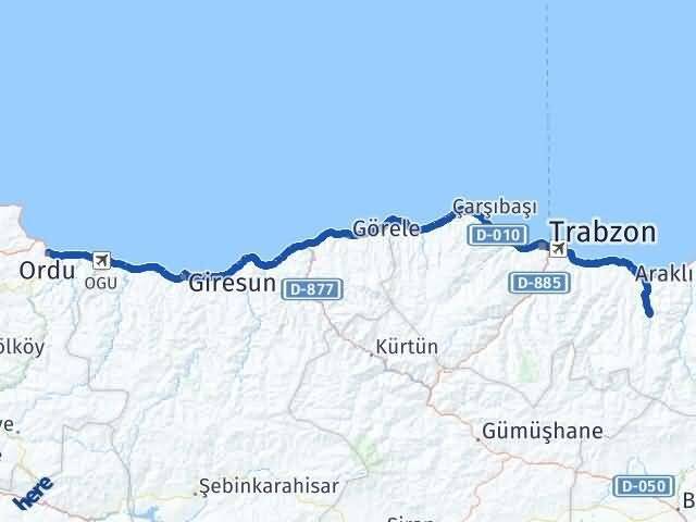 Trabzon Köprübaşı Ordu Arası Kaç Km - Yol Haritası