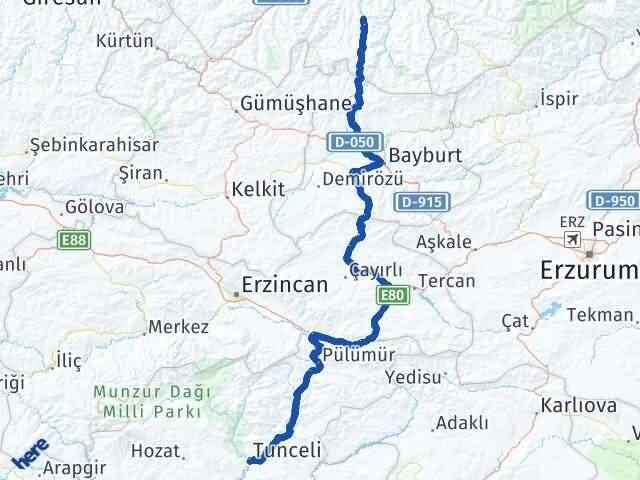 Trabzon Köprübaşı Tunceli Arası Kaç Km - Yol Haritası