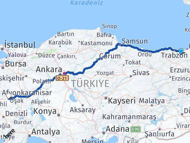 Trabzon Köprübaşı Uşak Arası Kaç Km - Yol Haritası