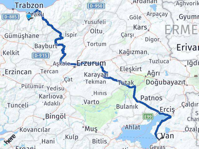 Trabzon Köprübaşı Van Arası Kaç Km - Yol Haritası