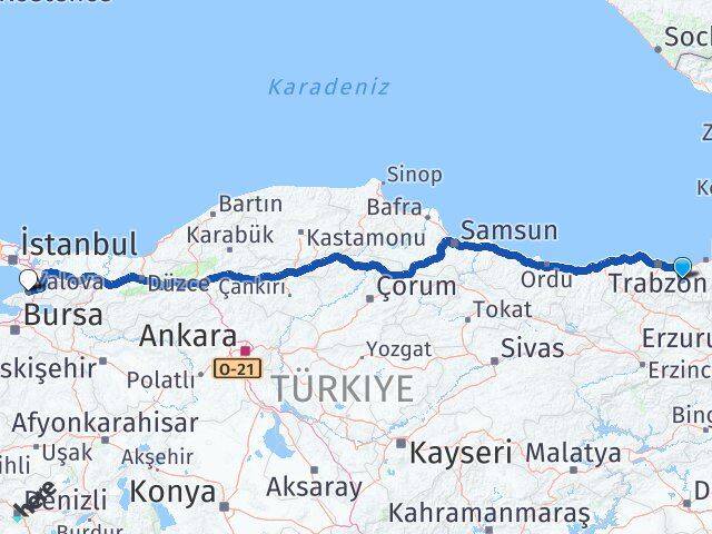 Trabzon Köprübaşı Yalova Arası Kaç Km - Yol Haritası