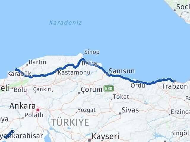 Trabzon Kozlu Zonguldak Arası Kaç Km - Yol Haritası