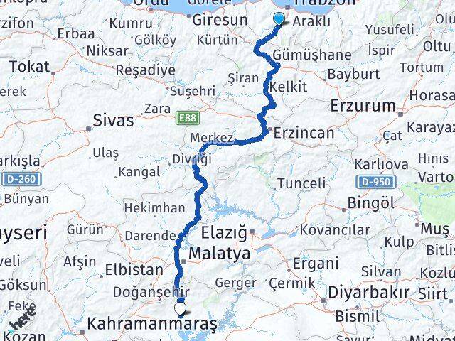 Trabzon Maçka Adıyaman Arası Kaç Km - Yol Haritası