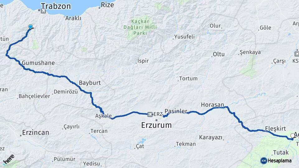 Trabzon Maçka Ağrı Arası Kaç Km - Yol Haritası