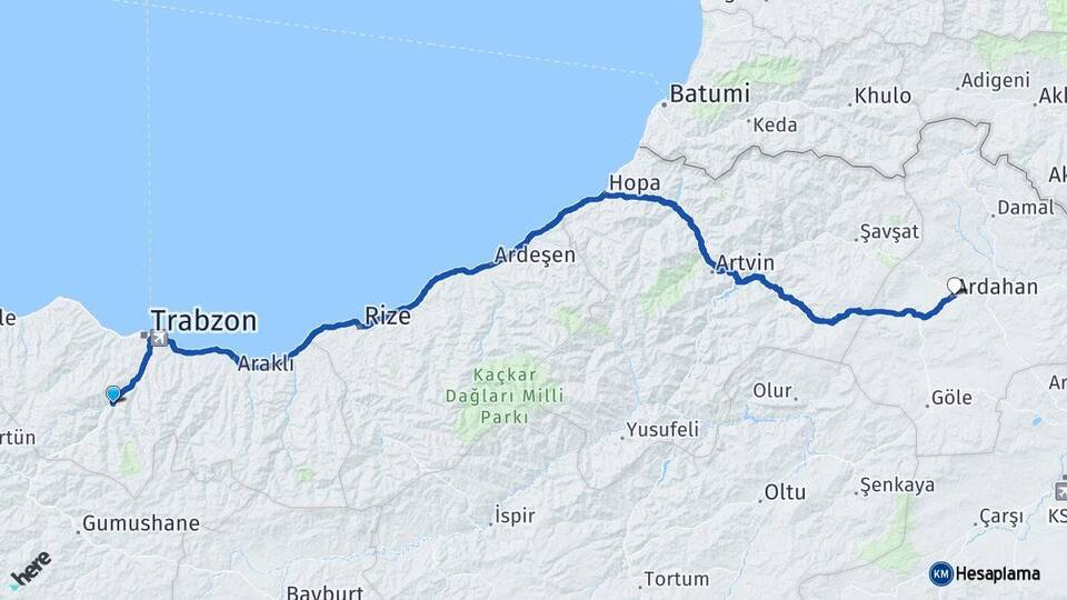 Trabzon Maçka Ardahan Arası Kaç Km - Yol Haritası