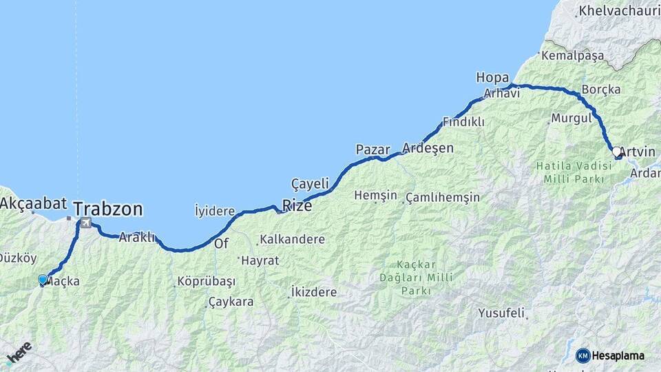 Trabzon Maçka Artvin Arası Kaç Km - Yol Haritası