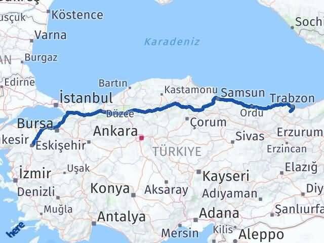 Trabzon Maçka Balıkesir Arası Kaç Km - Yol Haritası
