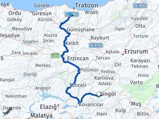 Trabzon Maçka Bingöl Arası Kaç Km - Yol Haritası